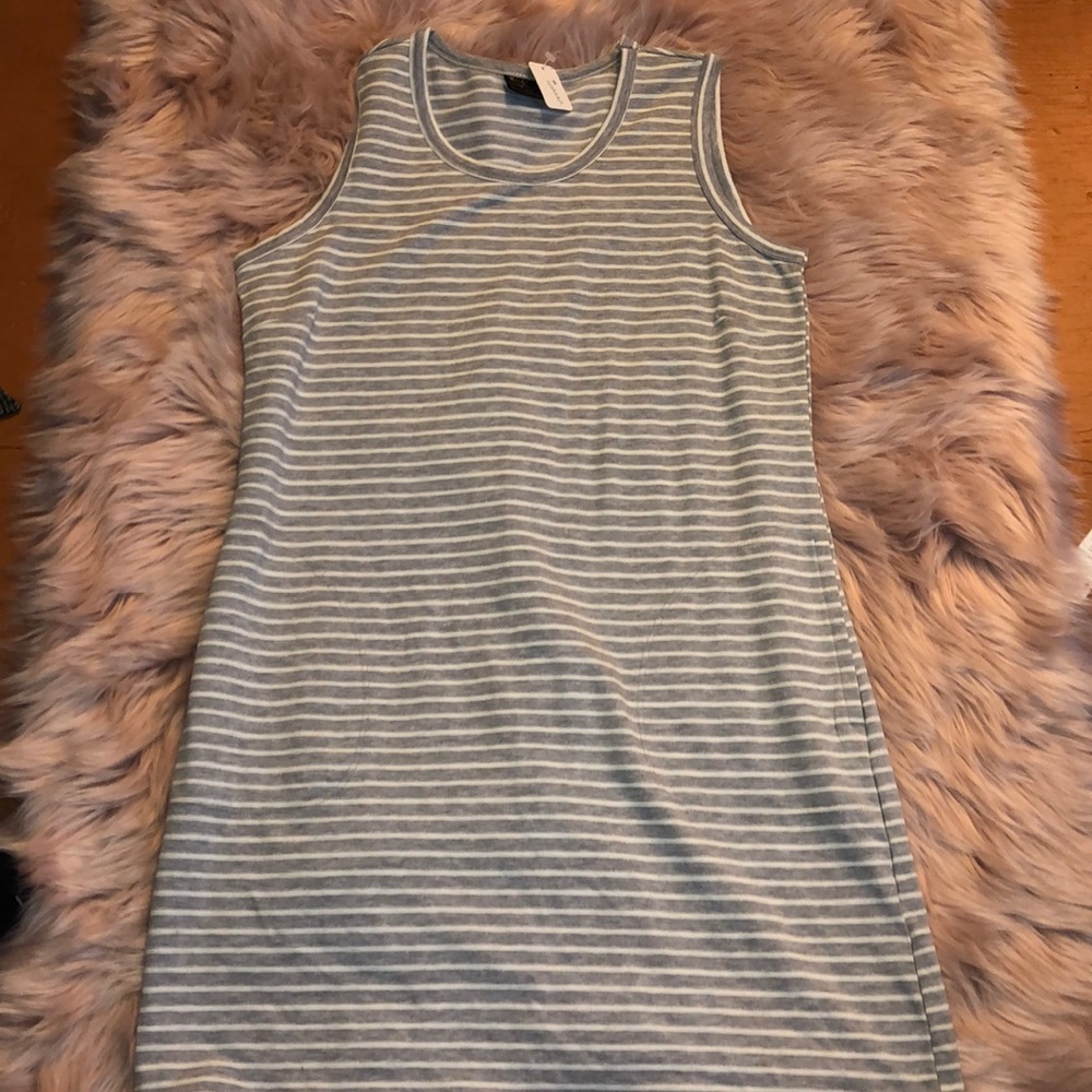 Grey and white striped midi dress